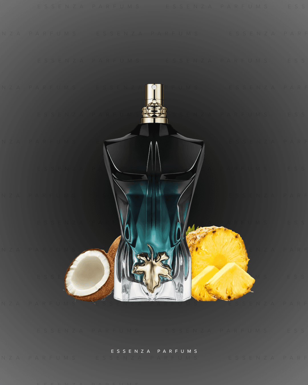 Frasco turquesa de Le Beau Paradise Garden de Jean Paul Gaultier con coco y piña